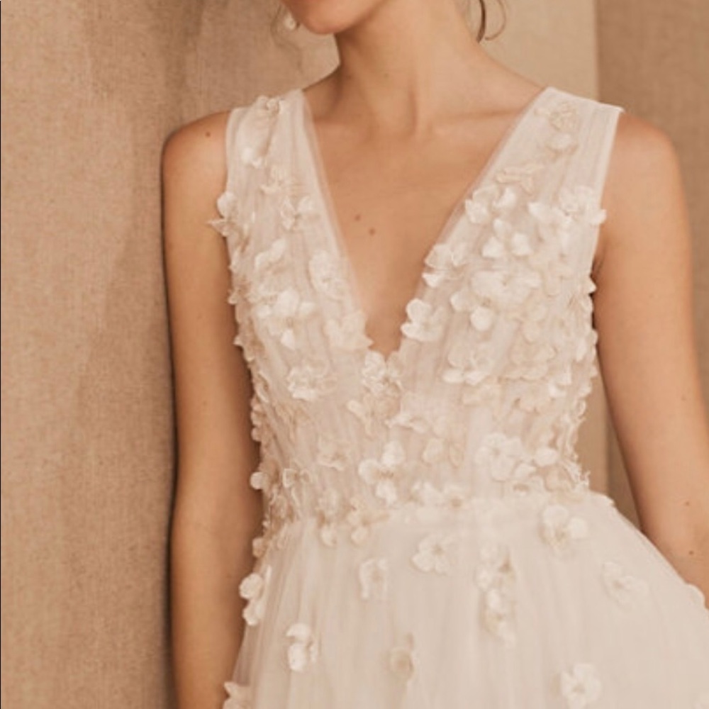 BHLDN Jenny Yoo Elena Gown size 10 boho wedding dress floral appliqué